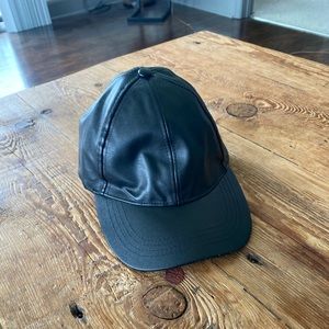 Black faux leather ball cap